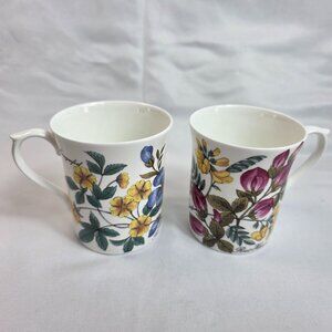 TWO Royal Stuart Bone China Floral Mugs Multicolor Floral Design